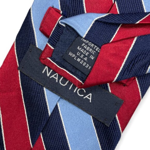 Nautica Silk Tie Vintage Striped Red Blue Repp Regimental - Picture 4 of 6